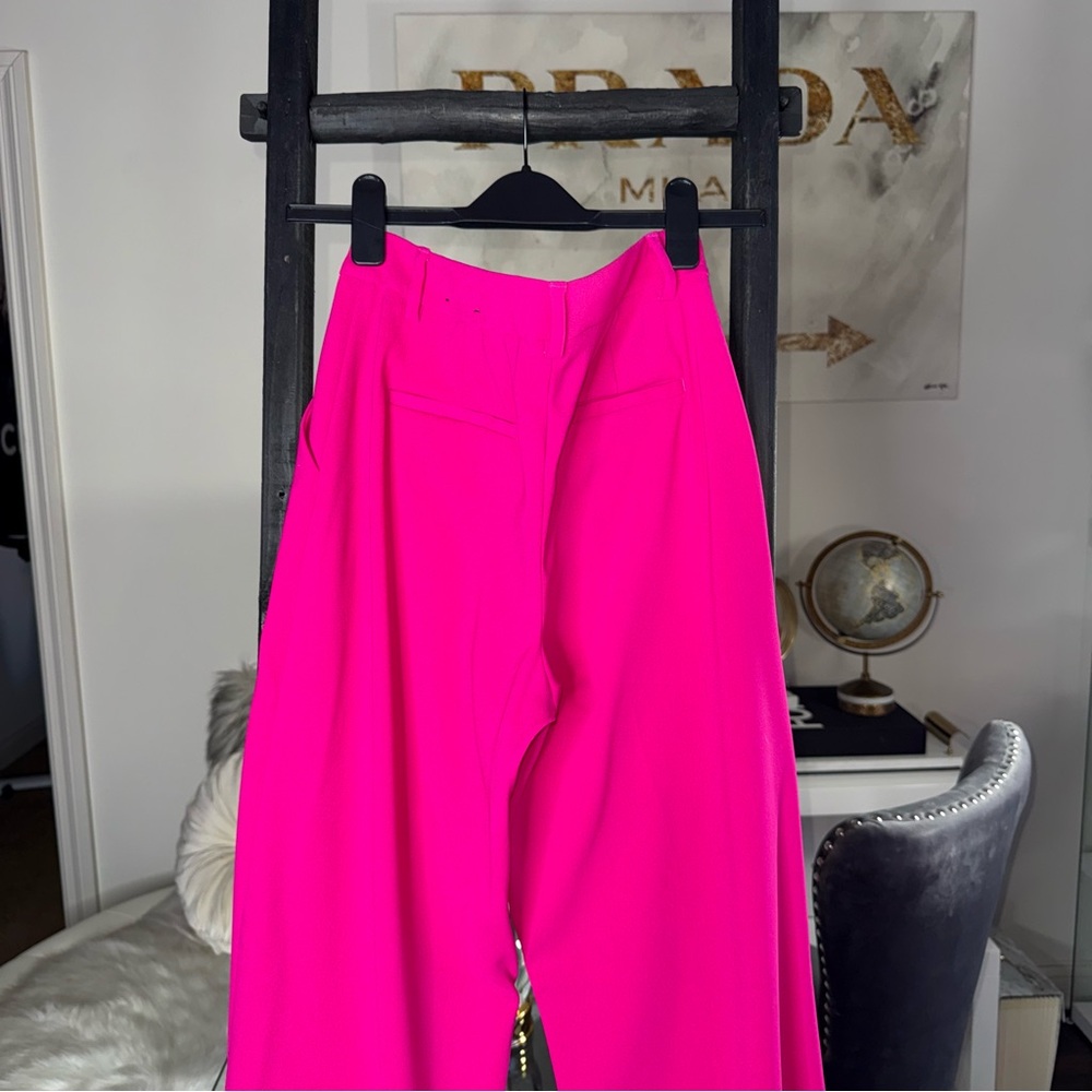 New Express Editor Hot Pink High Waisted Wide Leg Tailored Dress Pants Womens 4 - Picture 8 of 11